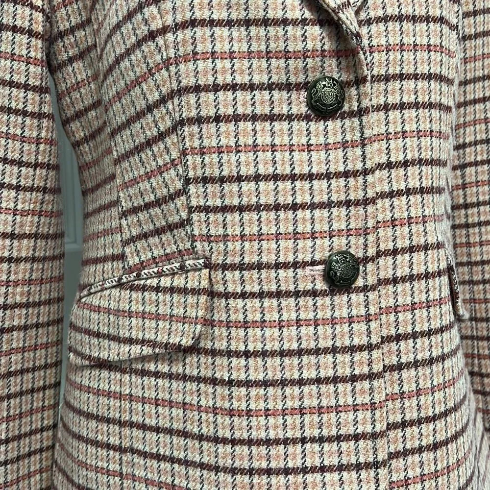 TALBOTS WOMENS PINK WOOL PLAID LONG SLEEVE SINGLE BREAST 2 BUTTON BLAZER SIZE 6 - Picture 4 of 8